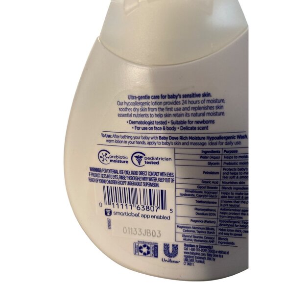 Baby Dove Hypoallergenic Lotion For Sensitive Skin 6.5 Fl Oz 3-Pack - Picture 3 of 3